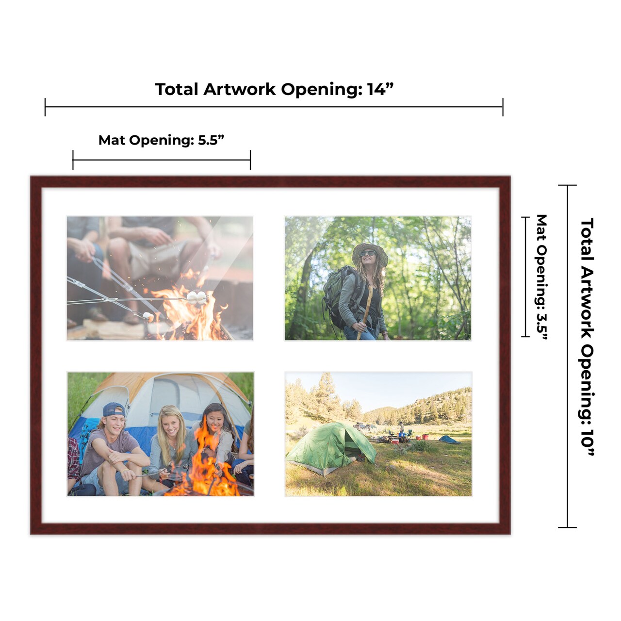 Brown Finish Collage Frame - White Mat, 20 Frame Sizes to Choose From, UV Acrylic, Wall Hanging Hardware, Vertical or Horizontal Display